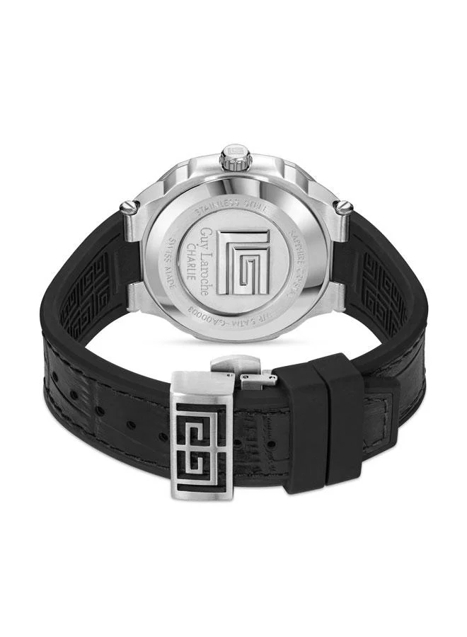 Guy Laroche Charlie 45.5mm Men's Multifunction Swiss Watch with Black Genuine Leather Strap