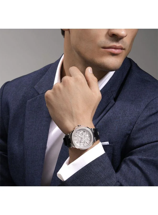Guy Laroche Charlie 45.5mm Men's Multifunction Swiss Watch with Black Genuine Leather Strap