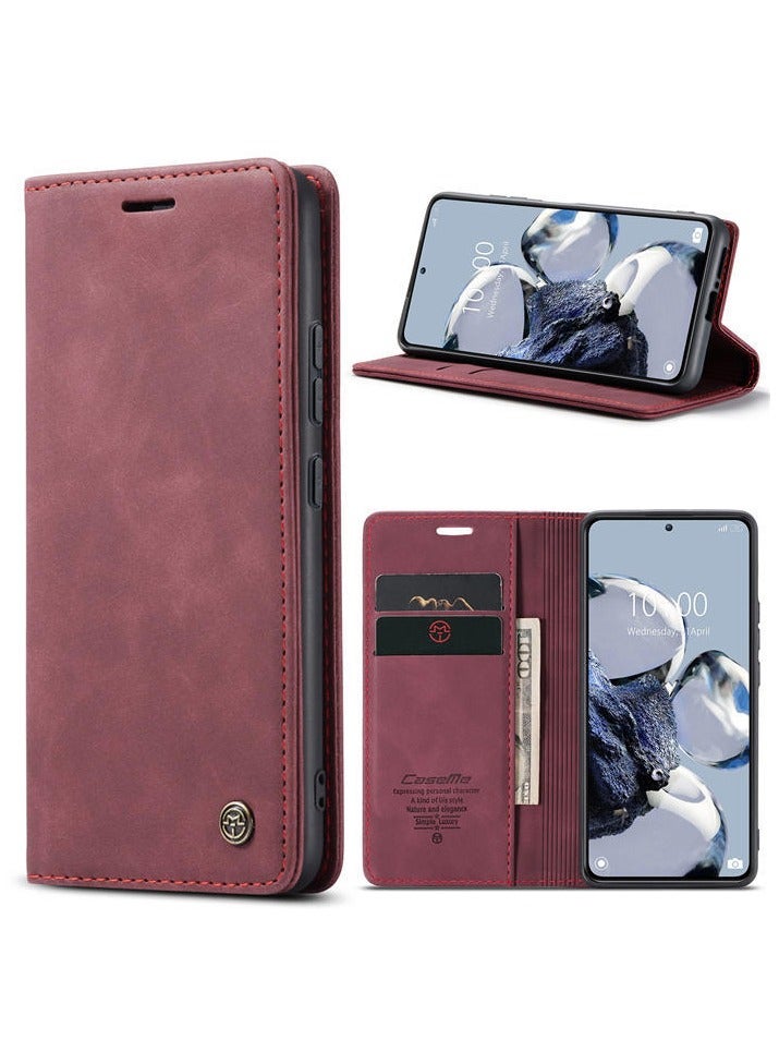 CaseMe Compatible with Xiaomi 12T/12T Pro Flip Case Wallet Protection Leather Cover with Card Holder (Red) - Image 2