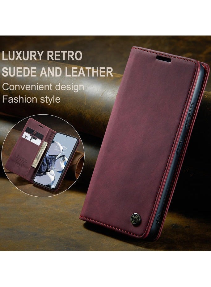 CaseMe Compatible with Xiaomi 12T/12T Pro Flip Case Wallet Protection Leather Cover with Card Holder (Red) - Image 3