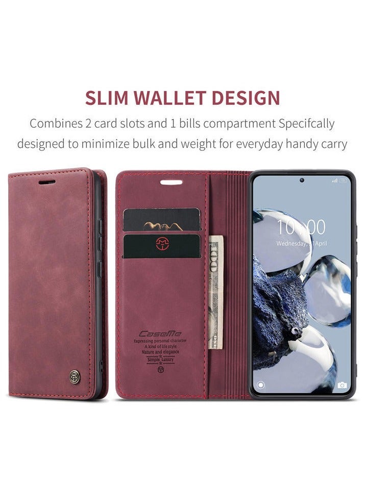 CaseMe Compatible with Xiaomi 12T/12T Pro Flip Case Wallet Protection Leather Cover with Card Holder (Red) - Image 4