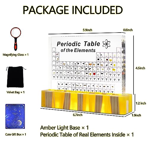 BEWITU Periodic Table with Real Elements Inside, Amber Lighted Stand Acrylic Periodic Table of Elements Poster, Crafts Décor Teaching Tool Chemistry Gift for Kids Adults Students Teacher Science Lovers - Image 2