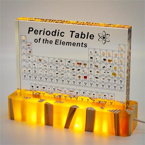 BEWITU Periodic Table with Real Elements Inside, Amber Lighted Stand Acrylic Periodic Table of Elements Poster, Crafts Décor Teaching Tool Chemistry Gift for Kids Adults Students Teacher Science Lovers - Image 1