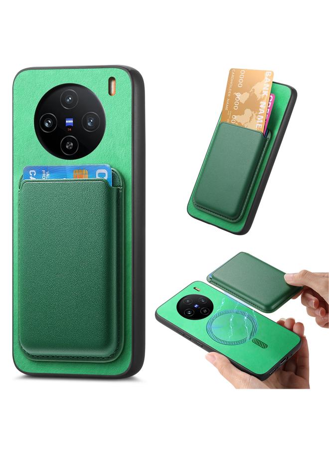 erorex For vivo X100 Pro 5G Retro Magsafe Card Bag PU Back Cover Phone Case(Green)