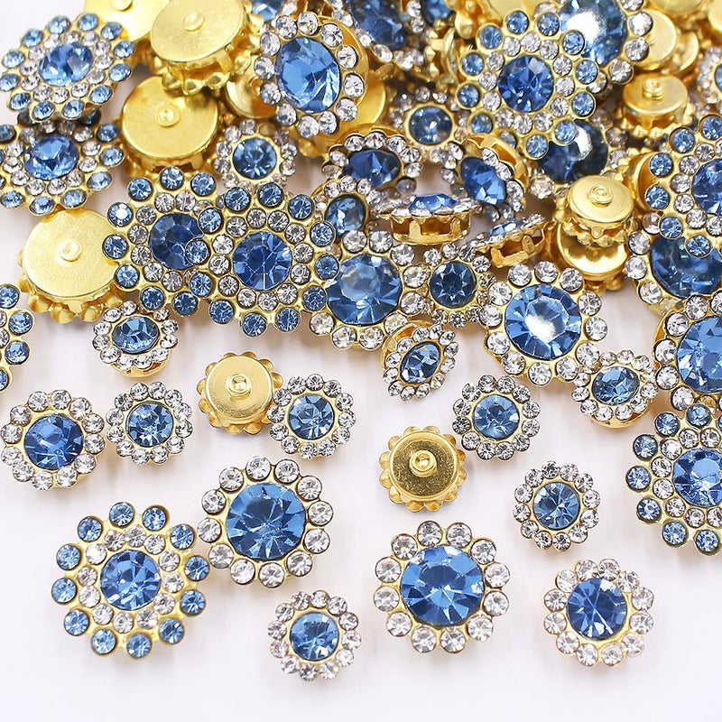 UYTRDVG 100Pcs Crystals Glass Sew On Rhinestones With Gold Claw Mixed 8Mm 10Mm 12Mm 14Mm Sunflower Gems For Sewing Headband Jewelry Crafts Clothes Shoes Belt Wedding Accessories (09 Light Blue) - Image 1