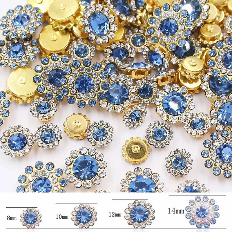 UYTRDVG 100Pcs Crystals Glass Sew On Rhinestones With Gold Claw Mixed 8Mm 10Mm 12Mm 14Mm Sunflower Gems For Sewing Headband Jewelry Crafts Clothes Shoes Belt Wedding Accessories (09 Light Blue) - Image 2