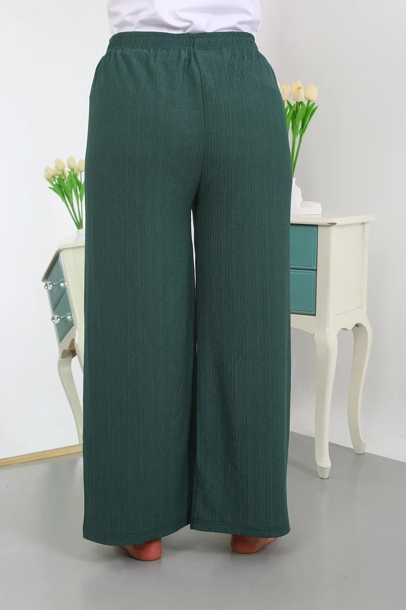 Akbeniz Women's Plus Size Crepe Trousers 210076 Green