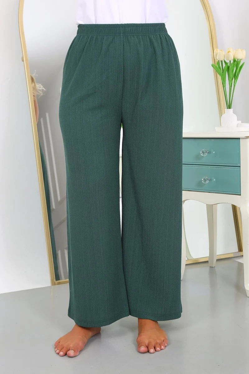 Akbeniz Women's Plus Size Crepe Trousers 210076 Green