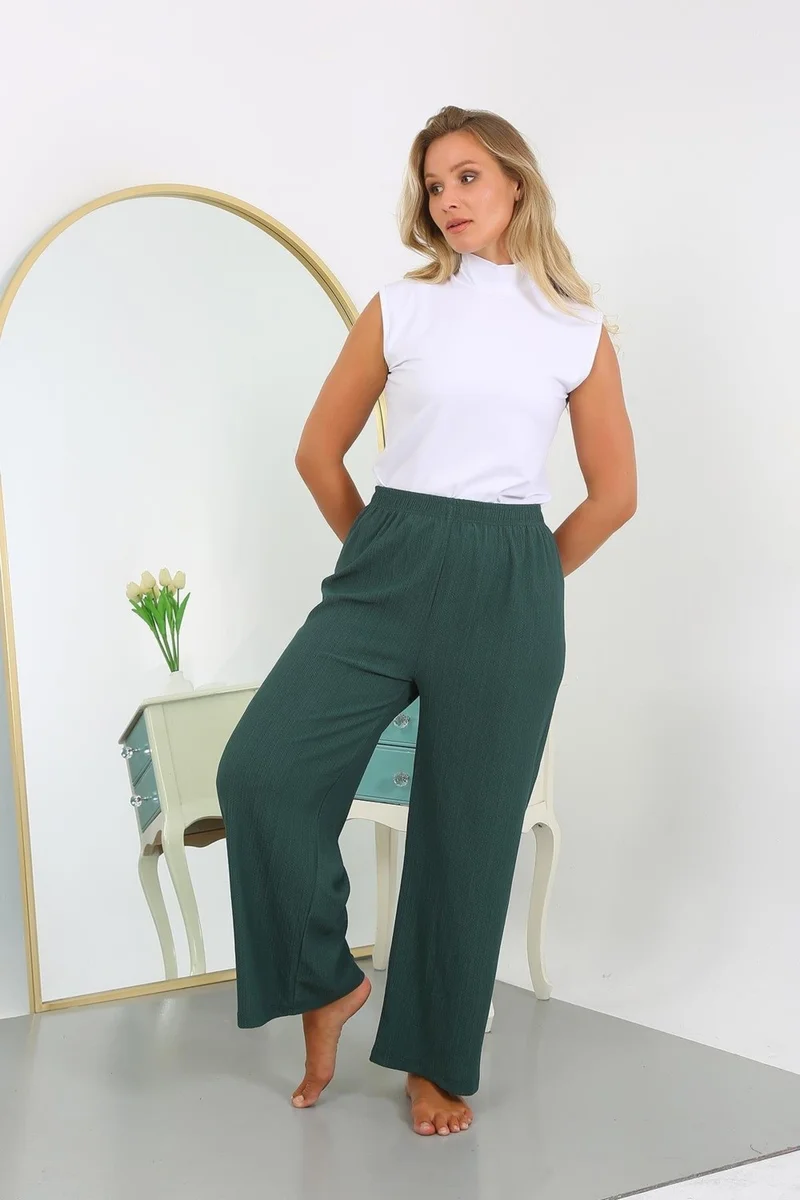 Akbeniz Women's Plus Size Crepe Trousers 210076 Green