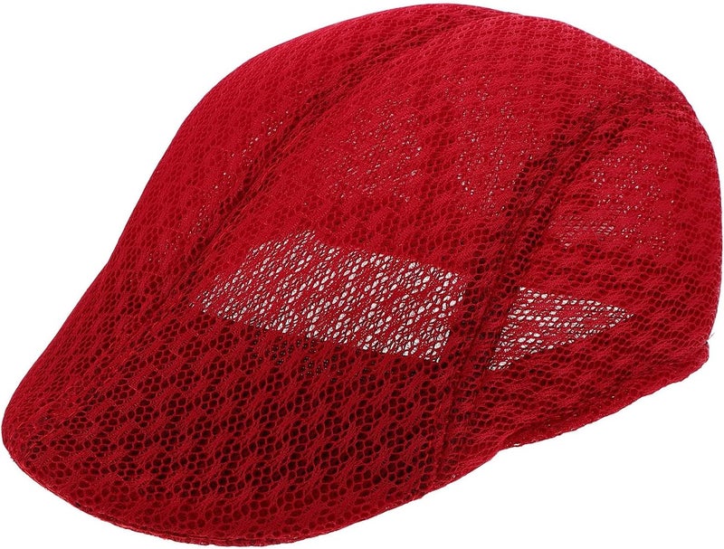 Chef Beanie Mesh Cap Breathable Food Service Hat Men’s Stylish Beret Hat for Kitchen Cooking and Restaurant Work Summer Outdoor Dark Red - Image 1