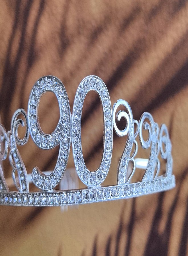 Mayin 90th Birthday Tiara and Sash Blue Satin Sash Tiara for 90th Birthday Party Supplies Favors Decorations Kit - Image 5