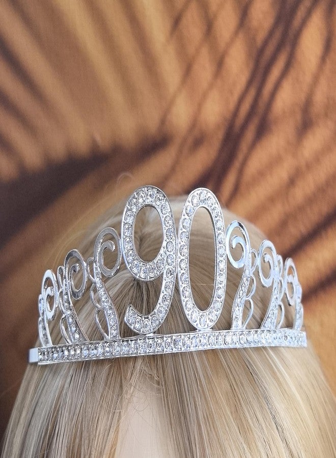 Mayin 90th Birthday Tiara and Sash Blue Satin Sash Tiara for 90th Birthday Party Supplies Favors Decorations Kit - Image 4