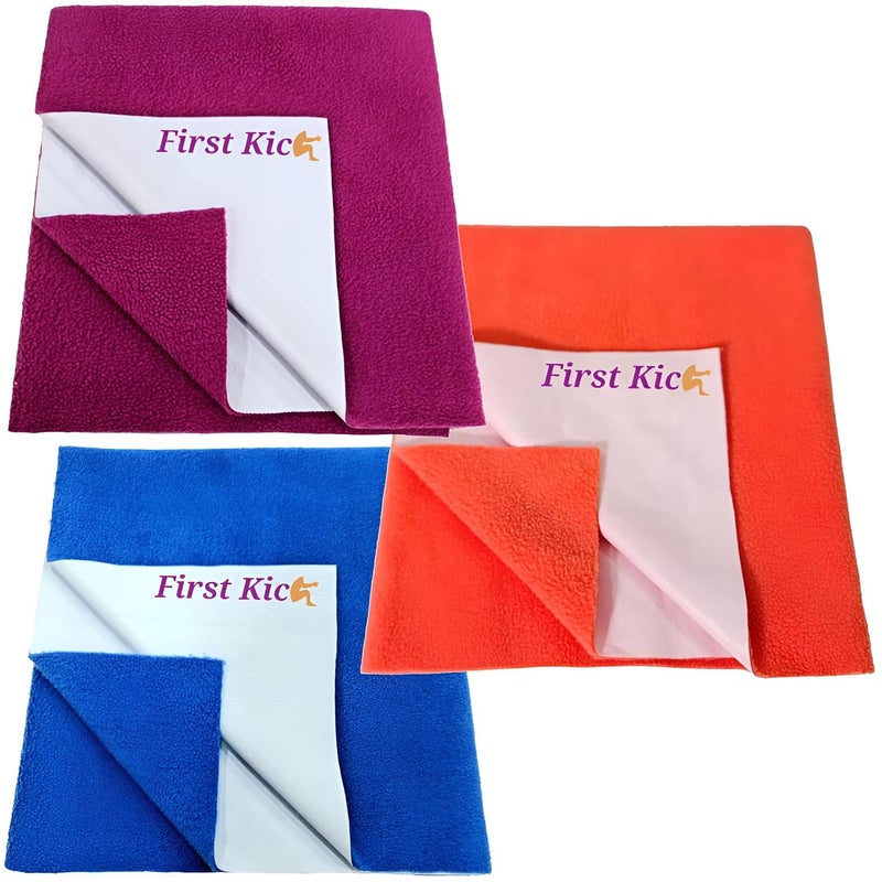 First Kick Waterproof Baby Bed ProtectorMattress Cotton Dry Sheet 100 cm X 70 cm for Born BabyKids RoyalWineOrange Medium Pack of 3 - Image 1