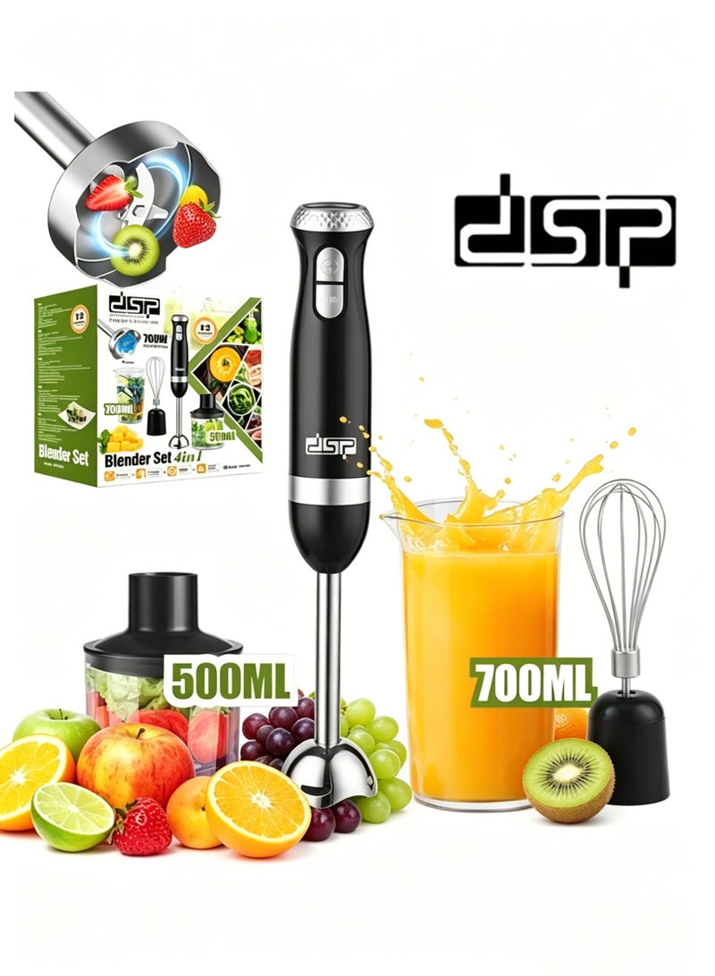 DSP Hand Blender, 4 in 1 Electric Hand Blender, Portable Blender, Chopper, Mixer, Whisk, 700W,KM-1091,Black - Image 1
