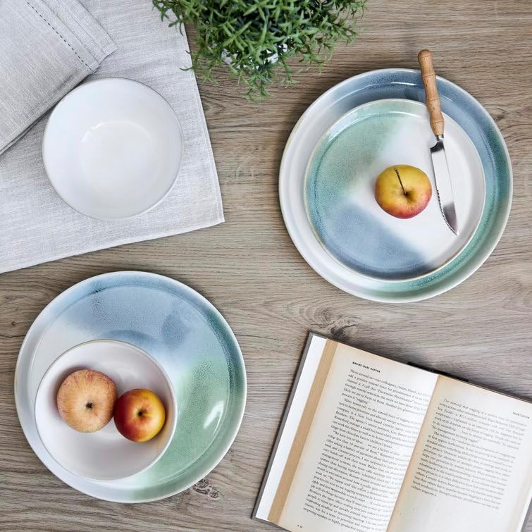 Sango 12Piece Stoneware Dinnerware Set Color Block Reactive  Service for 4 Dinner Plates Salad Plates  Cereal Bowls Durable Stoneware Dishwasher Safe for Everyday Dining  Entertainment - Image 5