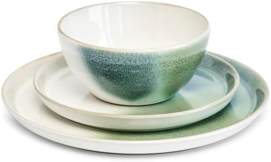 Sango 12Piece Stoneware Dinnerware Set Color Block Reactive  Service for 4 Dinner Plates Salad Plates  Cereal Bowls Durable Stoneware Dishwasher Safe for Everyday Dining  Entertainment - Image 2