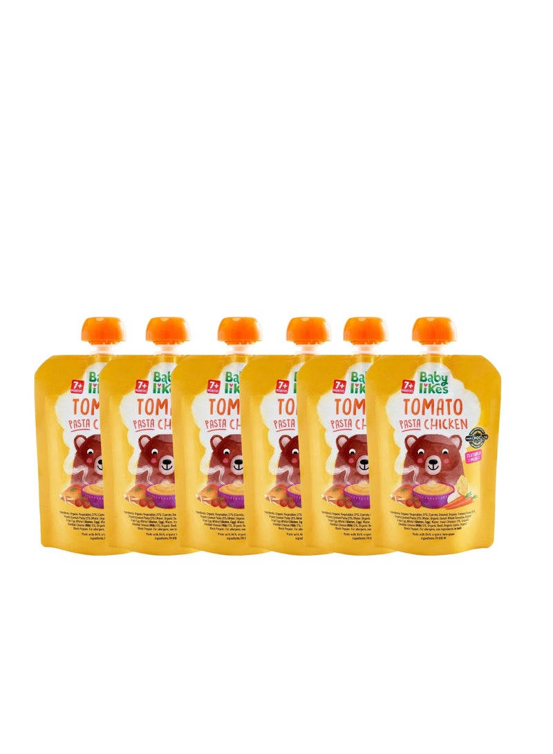 Babylikes Babylikes Halal Baby Food Pouch - Tomato Pasta Chicken 130g Stage 2 Organic Baby Puree for 7+ months - 6-Pack - Image 1