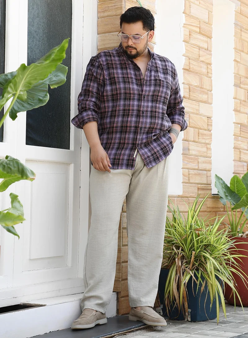 Instafab Plus Instafab Plus Men's Amethyst Purple Static-Plaid Shirt For Casual Wear | Spread Collar | Long Cuffed Sleeves | Button Closure | Plus Size Shirt Crafted With Comfort Fit For Everyday Wear