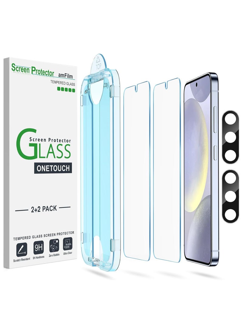 Amfilm - amFilm OneTouch & cam for Samsung Galaxy S24+ Screen Protector Tempered Glass (2+2 Pack) Case Friendly New - transparent - Image 1