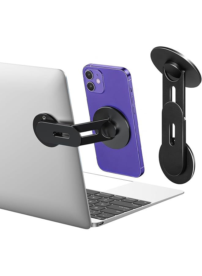 S-TOP Desktop Cell Phone Bracket,Magnetic Phone Holder for Laptop for MagSafe for iPhone 17/16/15/14/13/12 & All Phones, 180°Adjustable Phone Side Mount for Computer Monitor for Tesla (Black) - Image 1