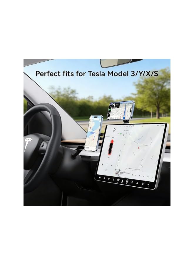 S-TOP Desktop Cell Phone Bracket,Magnetic Phone Holder for Laptop for MagSafe for iPhone 17/16/15/14/13/12 & All Phones, 180°Adjustable Phone Side Mount for Computer Monitor for Tesla (Black) - Image 2