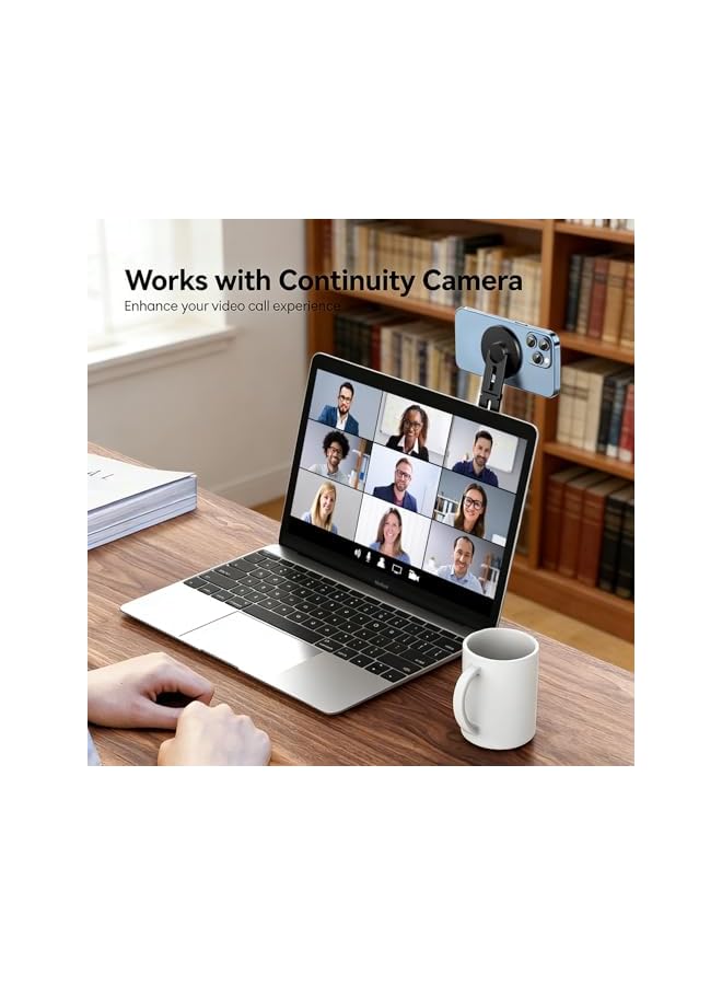 S-TOP Desktop Cell Phone Bracket,Magnetic Phone Holder for Laptop for MagSafe for iPhone 17/16/15/14/13/12 & All Phones, 180°Adjustable Phone Side Mount for Computer Monitor for Tesla (Black) - Image 4