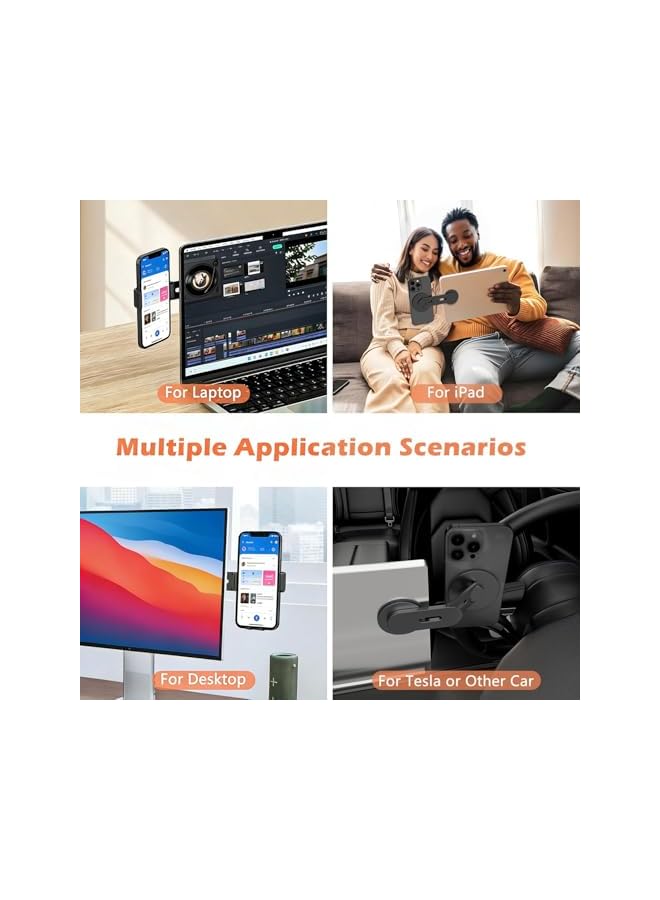 S-TOP Desktop Cell Phone Bracket,Magnetic Phone Holder for Laptop for MagSafe for iPhone 17/16/15/14/13/12 & All Phones, 180°Adjustable Phone Side Mount for Computer Monitor for Tesla (Black) - Image 5