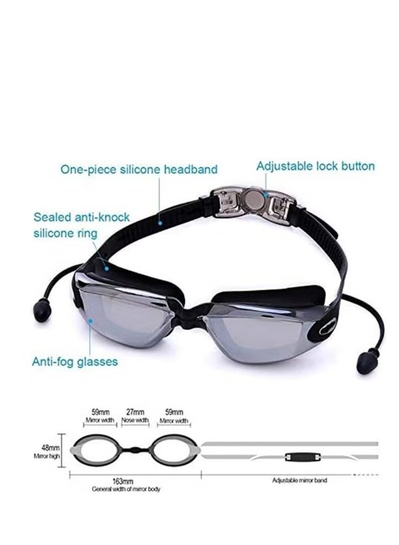 DMG TECH Swimming Goggles and Swimming Cap Set 4 in 1, UV 400 Protection Lenses, Clear Anti-fog Swimming Goggles, Waterproof and Leakproof with Nose Clip + Ear Plugs, Suitable for Adult Men and Women. - Image 4