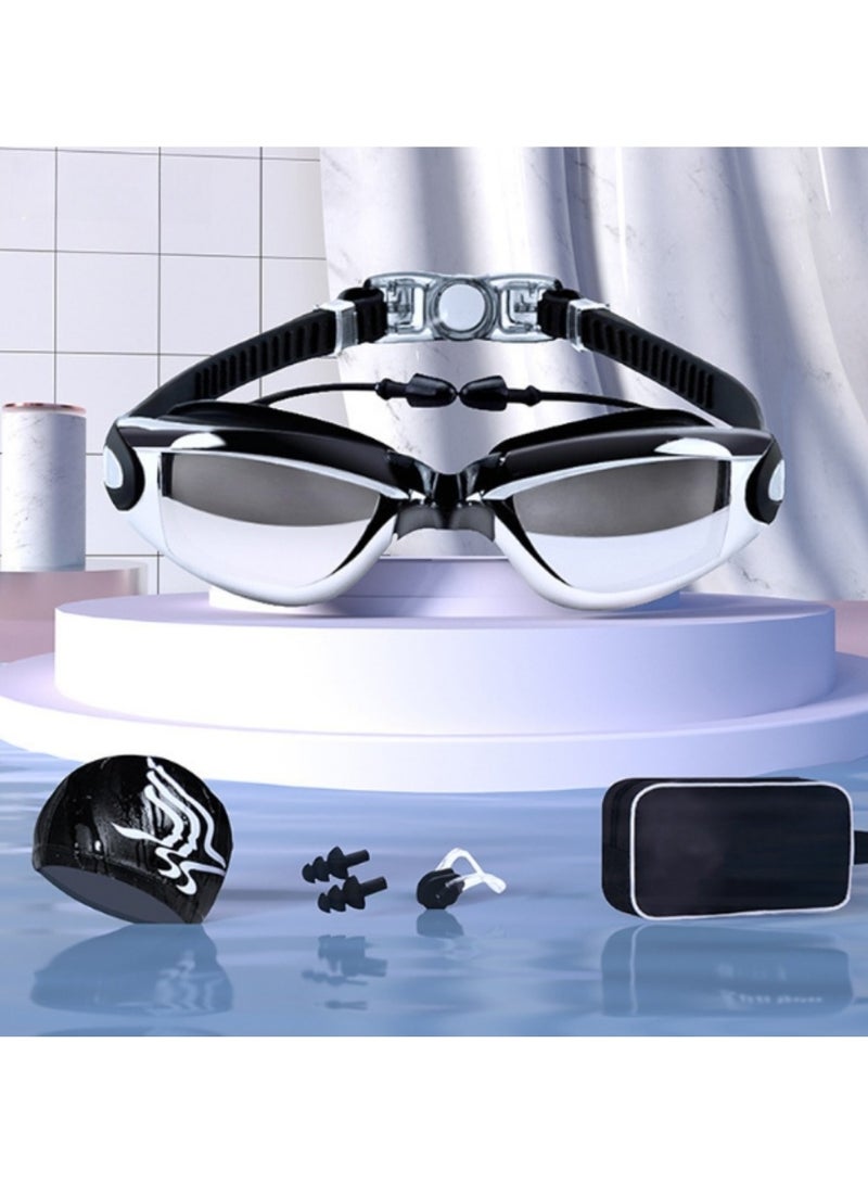 DMG TECH Swimming Goggles and Swimming Cap Set 4 in 1, UV 400 Protection Lenses, Clear Anti-fog Swimming Goggles, Waterproof and Leakproof with Nose Clip + Ear Plugs, Suitable for Adult Men and Women. - Image 1