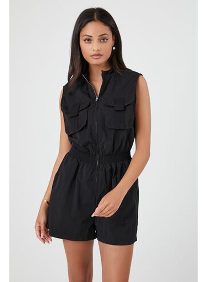 FOREVER 21 Sleeveless Zip-Up Cargo Romper Playsuit - Image 1