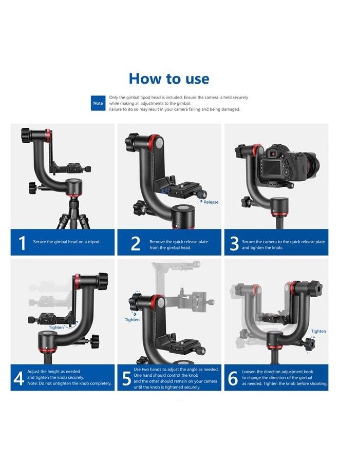 Neewer - GM100 Professional Heavy Duty Carbon Fiber Gimbal Tripod Head with 1/4” Quick Release Plate, Bearing Structure Supports Smoother 360 Degree Panoramic Shooting for DSLR Camera Up to 30lbs/13.6kg - Image 1