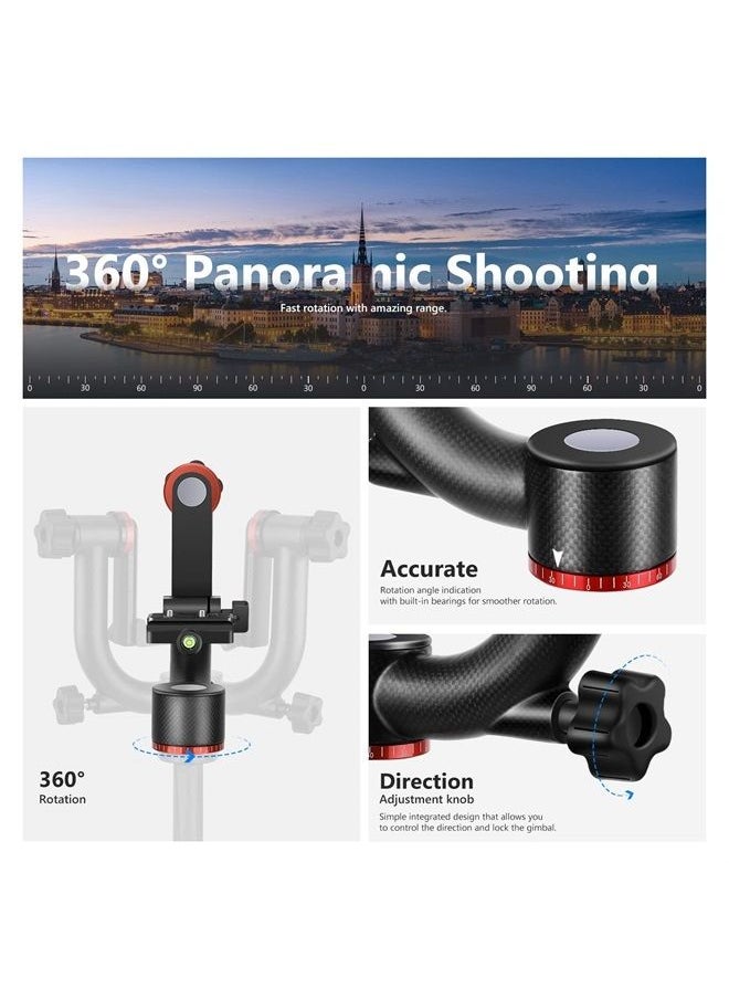 Neewer - GM100 Professional Heavy Duty Carbon Fiber Gimbal Tripod Head with 1/4” Quick Release Plate, Bearing Structure Supports Smoother 360 Degree Panoramic Shooting for DSLR Camera Up to 30lbs/13.6kg - Image 1