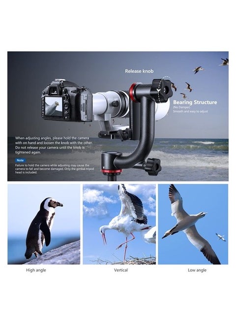 GM100 Professional Heavy Duty Carbon Fiber Gimbal Tripod Head with 1/4” Quick Release Plate, Bearing Structure Supports Smoother 360 Degree Panoramic Shooting for DSLR Camera Up to 30lbs/13.6kg