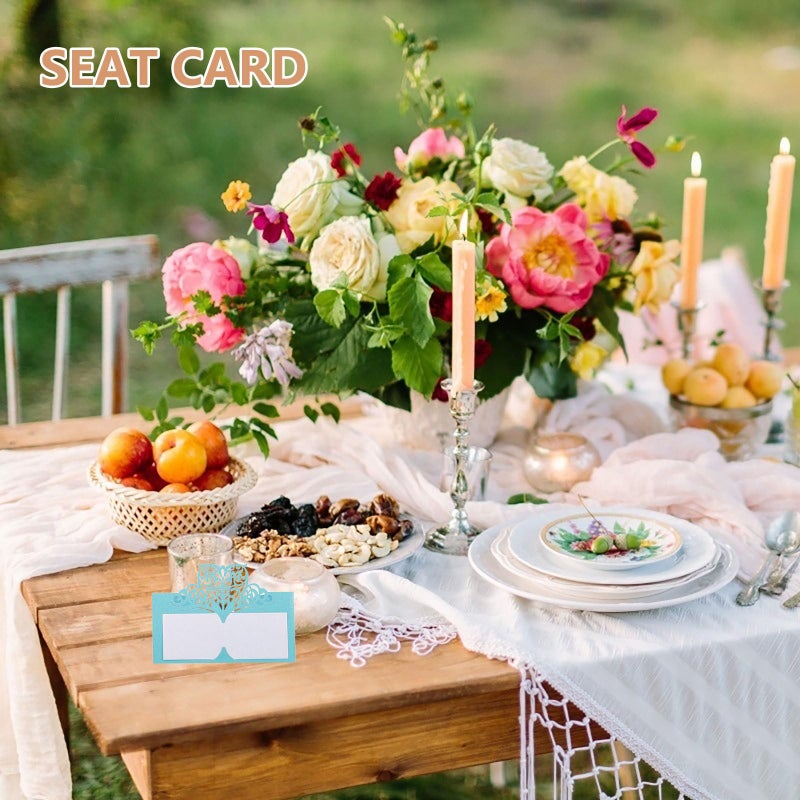 50 Pieces Light Blue Hollow Heart Wedding Place Cards For Table Seating Chart - Image 4