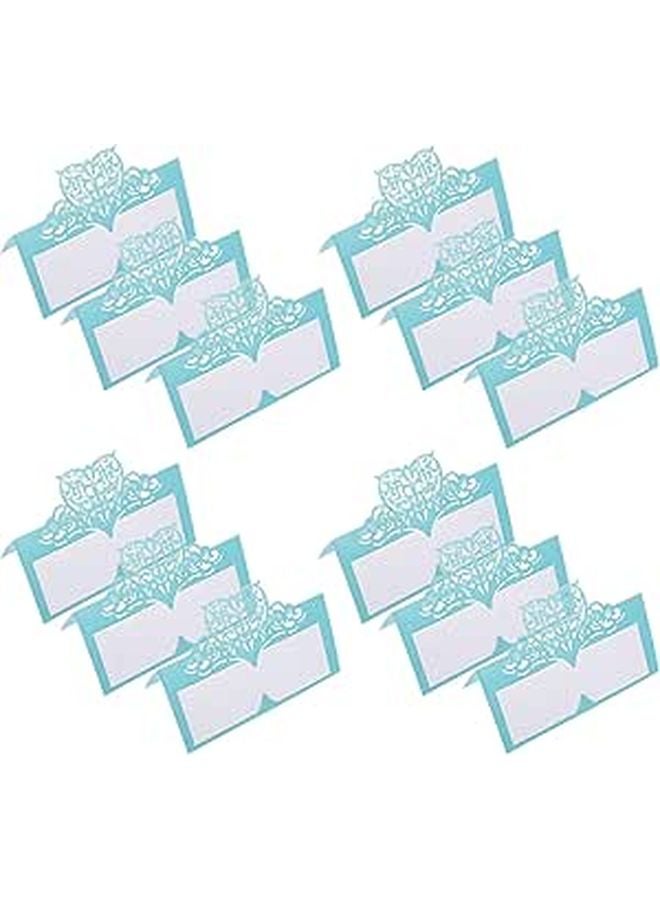 50 Pieces Light Blue Hollow Heart Wedding Place Cards For Table Seating Chart - Image 1