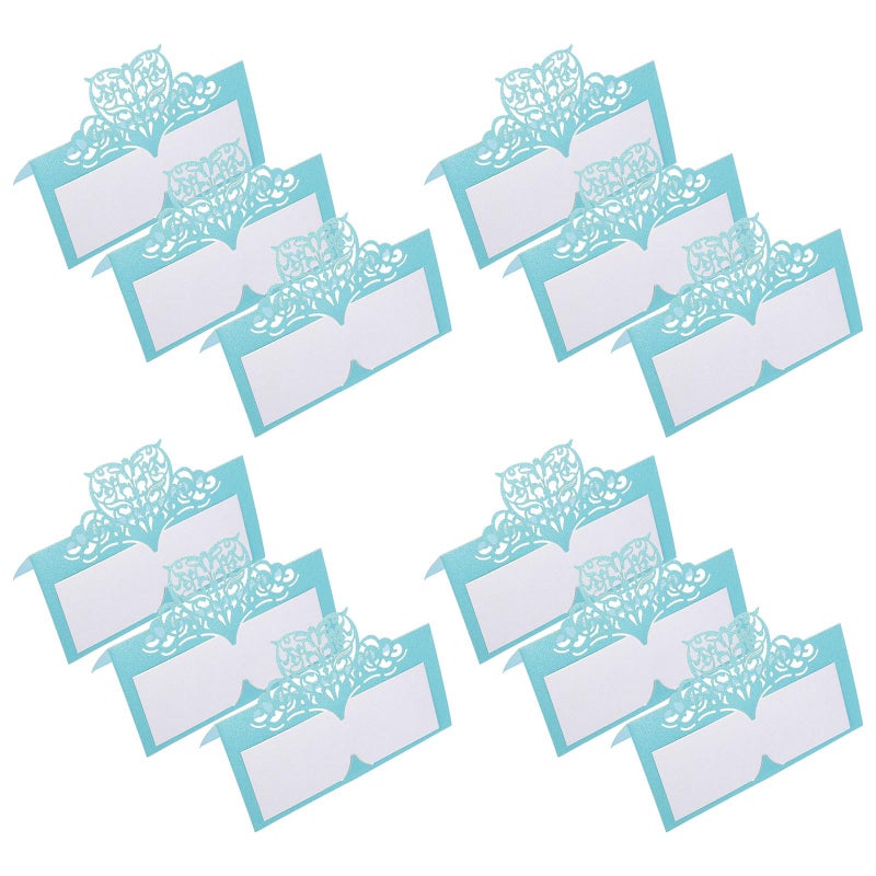 50 Pieces Light Blue Hollow Heart Wedding Place Cards For Table Seating Chart - Image 2