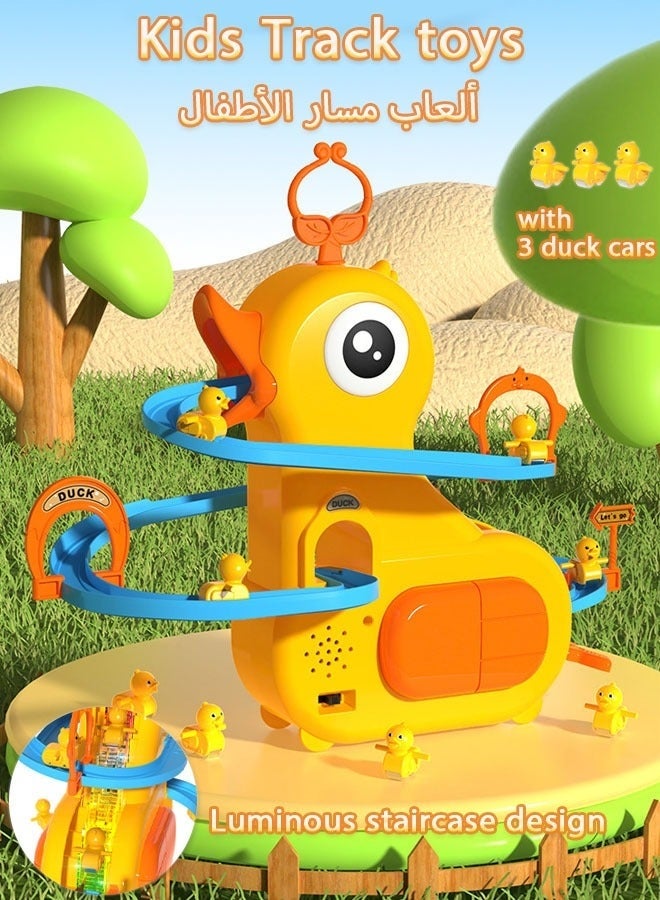 DURKU Kids Track toys, Small Ducks Climbing Toys,Electric Duck Climbing Stairs Tracks Slide Toy Set,Duck Roller Coaster Toy with Lights & Music On/Off Button for Kids Toddlers Boys and Girls, Yellow - Image 1
