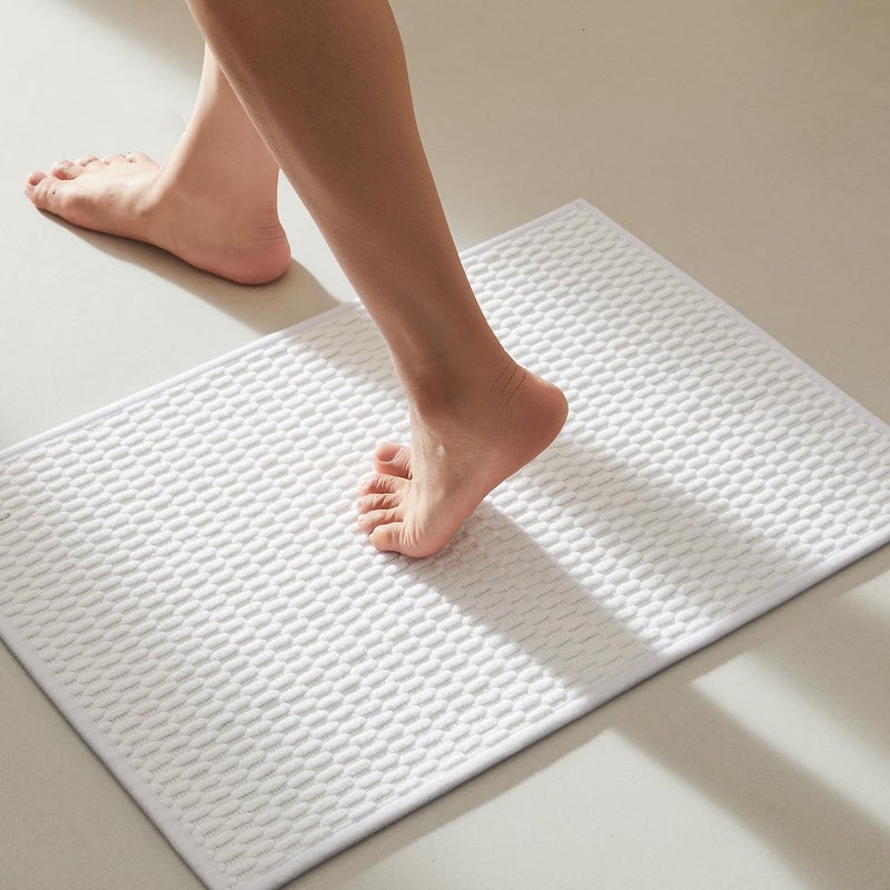 TYUU Bathroom Rugs Non Slip Washable, Super Absorbent Thin Bath Mat Small Quick Dry Low Pile Bathroom Rug, White 16"x24" / 1'4" x 2' - Image 1