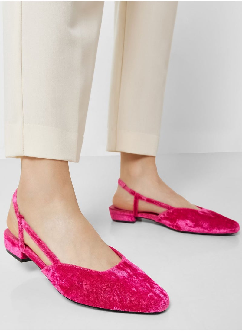 Ginger - Velvet Square Toe Ankle Strap Ballerina - Image 1