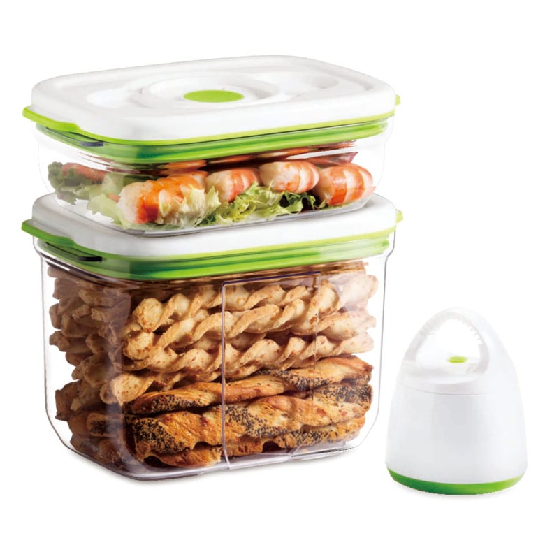 FOSA Vacuum Seal Food Storage System - Reusable Containers Starter Set with Vacuum Pump & 2 Large Stackable Containers for Freshness - Image 1