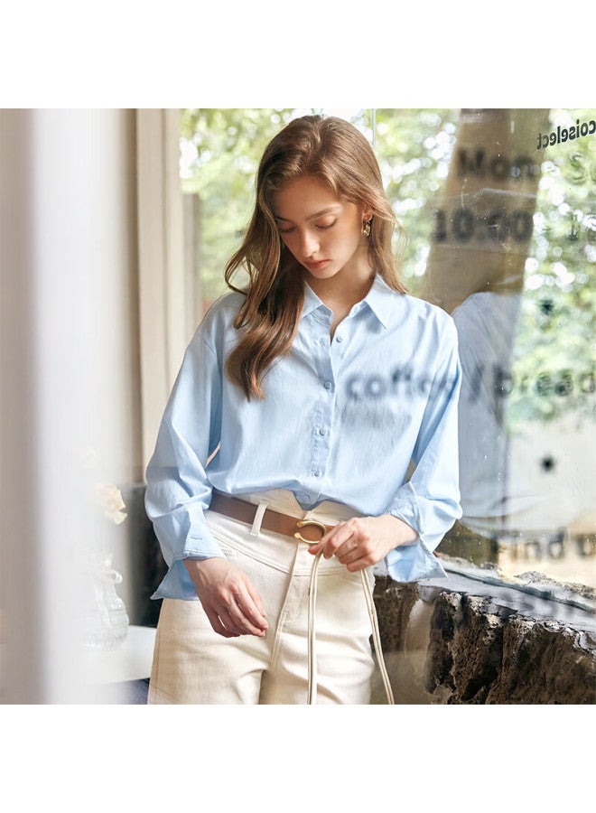 Olrain Women'S Long Sleeve Shirt Spring Autumn Loose Fit Commuter Style Top Blue Xl - Image 1