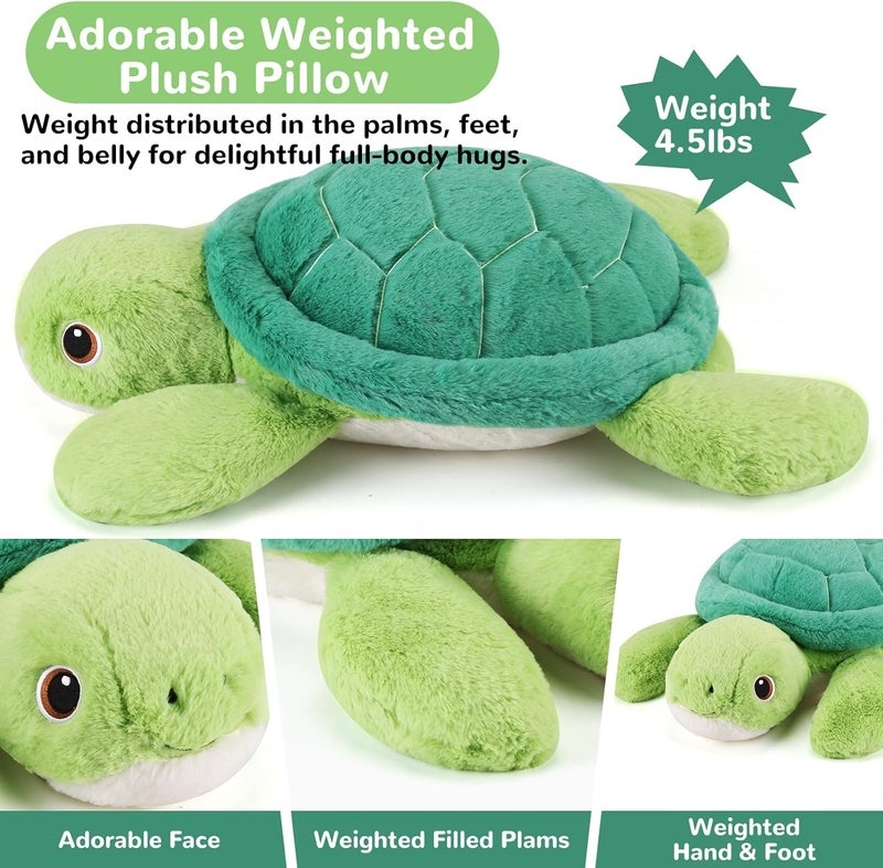 gnomantic Store Turtle Weighted Stuffed Animals - 22 Inch 4.5 Pounds Weighted Plushies Sea Turtle Stuffed Animal - Big Tortoise Plush Pillow - Cute Plush Toys Gifts for Kids & Adults (22" 4.5 lbs) - Image 3