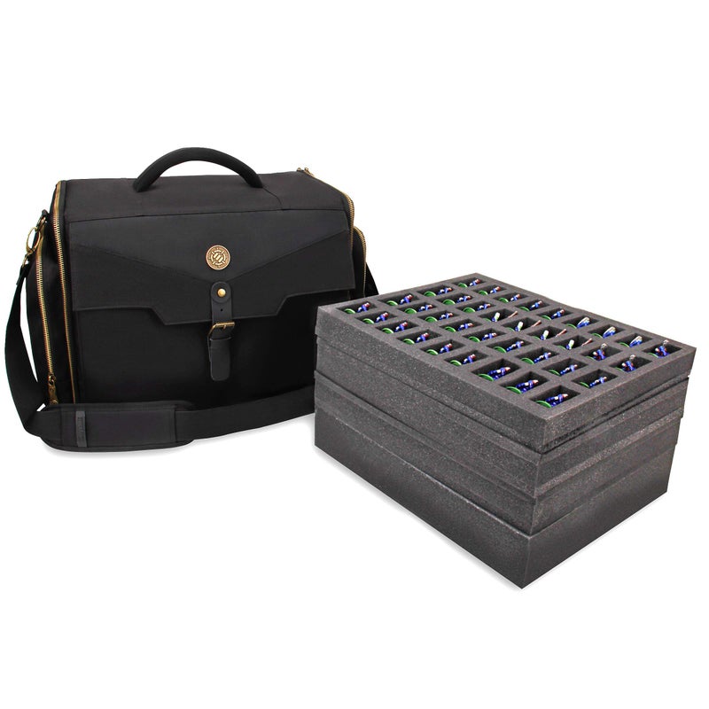 ENHANCE Portable Miniature Figure Storage & Carrying Case - 4 Foam Layers fits 108 Infantry Minis & Pick & Pluck for Large Figures - Book Sleeve & 2 Accessory Pockets for Measuring Tape, Dice & More - Image 1