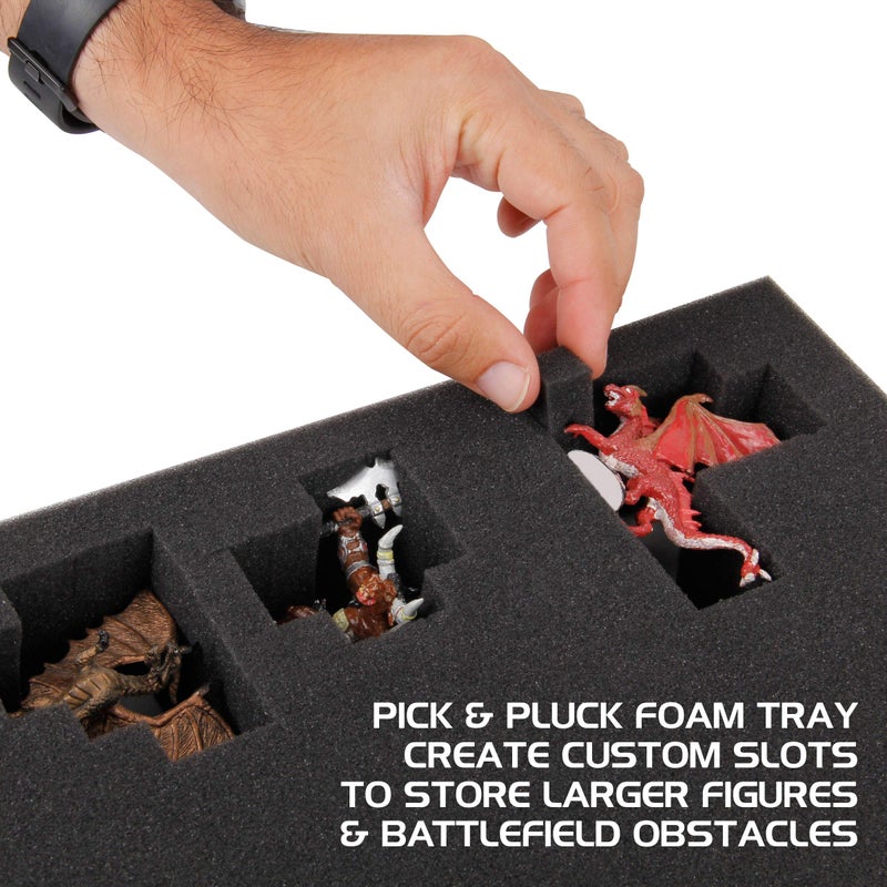 ENHANCE Portable Miniature Figure Storage & Carrying Case - 4 Foam Layers fits 108 Infantry Minis & Pick & Pluck for Large Figures - Book Sleeve & 2 Accessory Pockets for Measuring Tape, Dice & More - Image 4