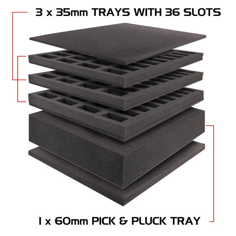 ENHANCE Portable Miniature Figure Storage & Carrying Case - 4 Foam Layers fits 108 Infantry Minis & Pick & Pluck for Large Figures - Book Sleeve & 2 Accessory Pockets for Measuring Tape, Dice & More - Image 2