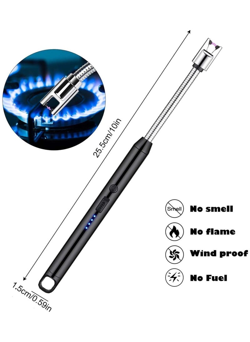 Electric Lighter with Flexible Neck, Flameless Windproof Long Candle Lighter with Led Battery Display, Safety Lock & USB C Rechargeable with Hanging Hook for Gifts BBQ| Assorted Colors (Pack Of 2)  - Image 4