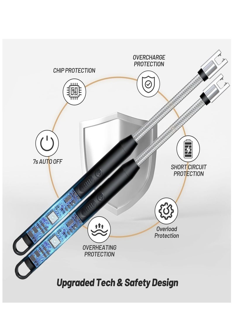 Electric Lighter with Flexible Neck, Flameless Windproof Long Candle Lighter with Led Battery Display, Safety Lock & USB C Rechargeable with Hanging Hook for Gifts BBQ| Assorted Colors (Pack Of 2)  - Image 3