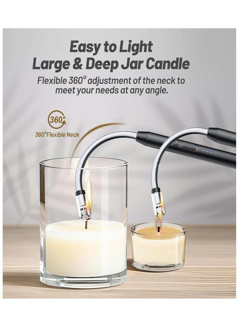 Electric Lighter with Flexible Neck, Flameless Windproof Long Candle Lighter with Led Battery Display, Safety Lock & USB C Rechargeable with Hanging Hook for Gifts BBQ| Assorted Colors (Pack Of 2)  - Image 2