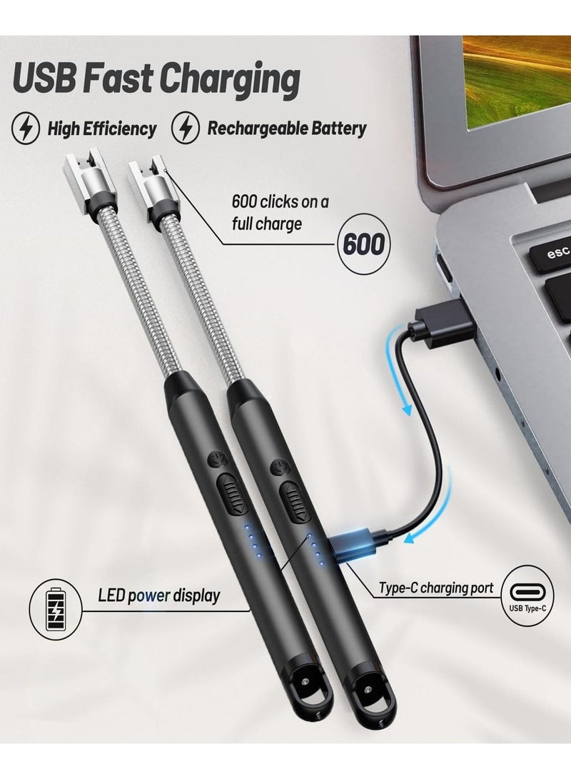 Electric Lighter with Flexible Neck, Flameless Windproof Long Candle Lighter with Led Battery Display, Safety Lock & USB C Rechargeable with Hanging Hook for Gifts BBQ| Assorted Colors (Pack Of 2)  - Image 5