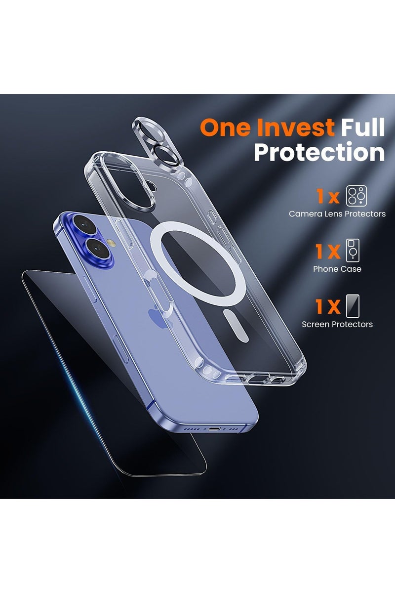 DUSALA 3 in 1 for iPhone 16 Plus Case Clear with MagSafe, Not Yellowing, Screen Protector*1 Camera Lens Protector*1, Military-Grade Protection for iPhone 16 Plus Phone Case 6.7 inch Clear - Image 3